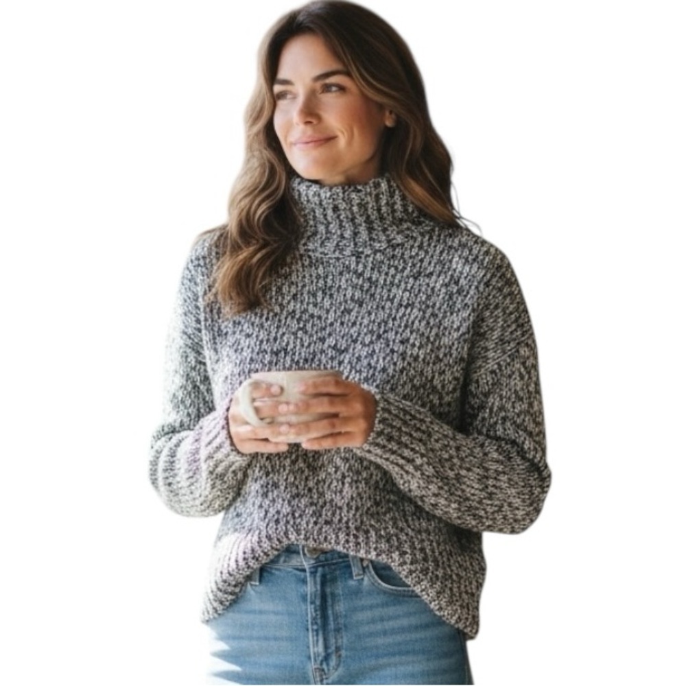 Hillard & Hanson Black & White Turtleneck Sweater Womens Size Medium Thick Knit